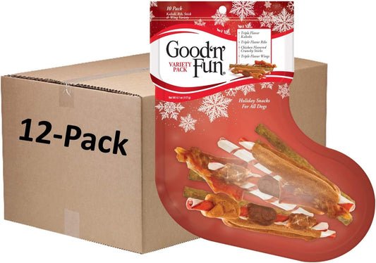 Good'n'Fun Holiday Variety Pack, 1 CASE of 12 Individual Packs of 10-Count Good 'n' Fun Holiday Variety Pack, Holiday Snacks for All Dogs, P-94167