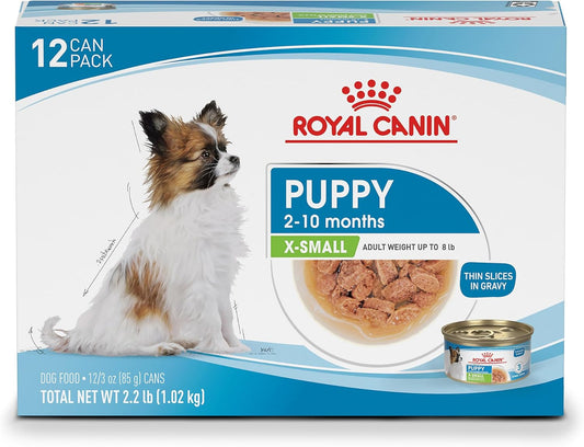 Royal Canin Size Health Nutrition X-Small Puppy Thin Slices in Gravy Wet Dog Food, 3 oz can 12-Pack