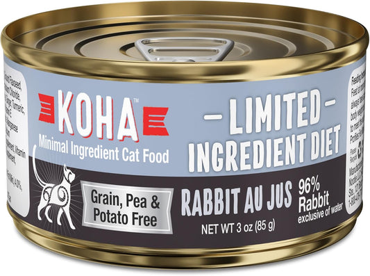 KOHA Limited Ingredient Diet Rabbit Pate for Cats - Single Meat Wet Cat Food for Sensitive Stomachs - Pate Cat Food with No Fillers - 3oz Pack of 24