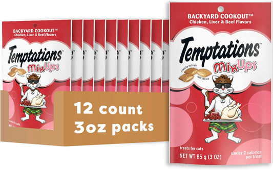 Temptations MixUps Backyard Cookout Flavor Crunchy and Soft Cat Treats, 3 oz. Pouch (Pack of 12)