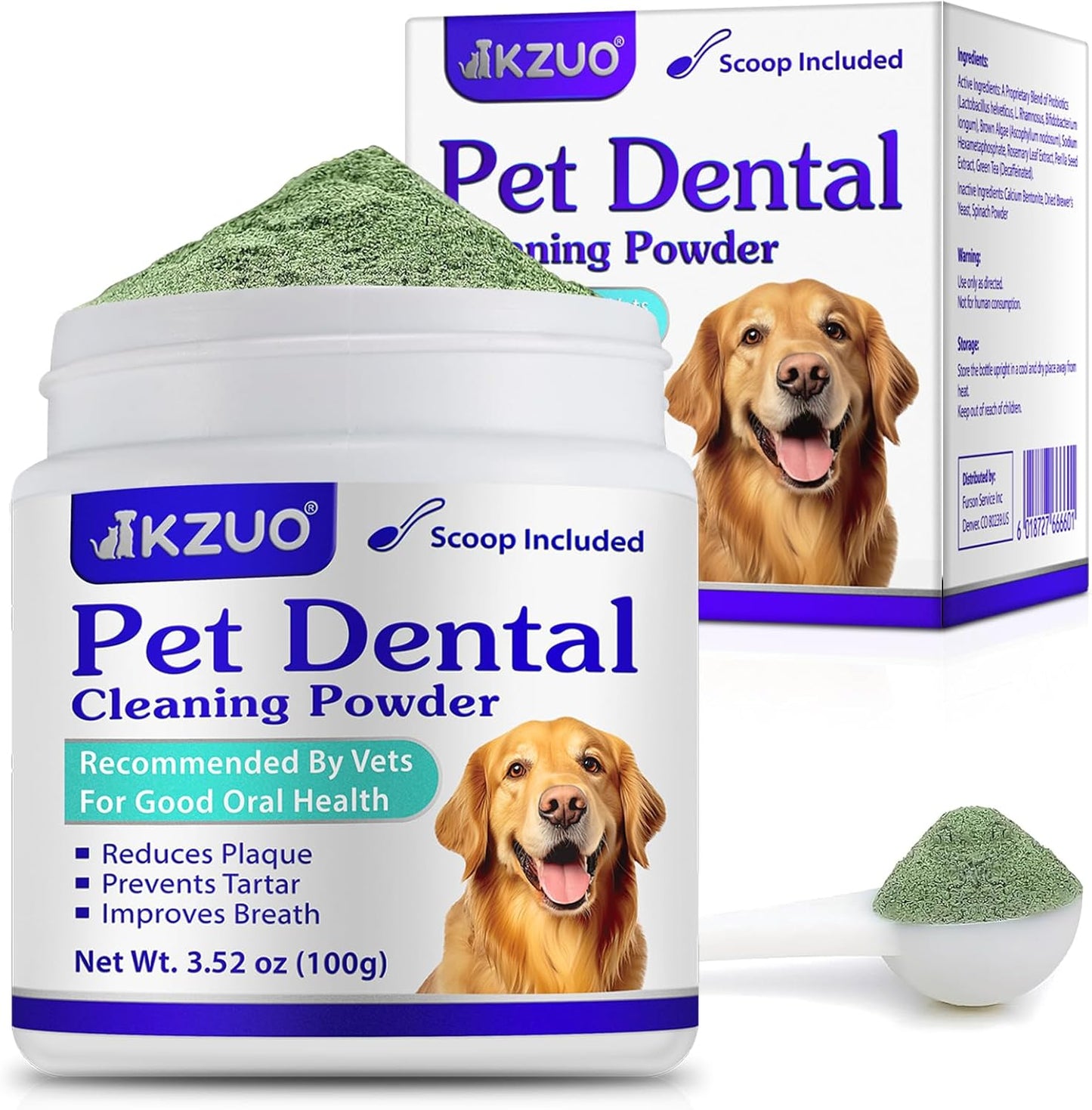 Dog Teeth Cleaning Powder - Dog Dental Powder - Dog Breath Freshener - Targets Tartar & Reduces Plaque & Bad Breath - Teeth Cleaning Made Easy Eliminate - Formulated for Small, Medium, Large Dogs