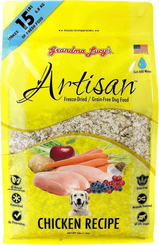 Grandma Lucy's Artisan Dog Food, Grain Free and Freeze-Dried - Artisan Chicken, 3Lb Bag