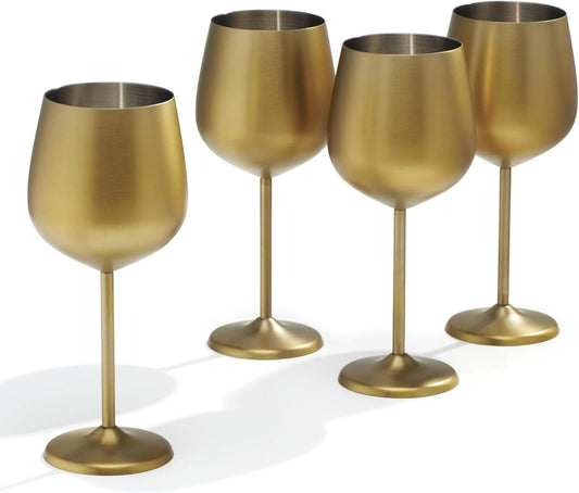 Cambridge Silversmiths 4 Piece Set of 18 oz Brushed Gold All Purpose Single Wall Wine Glasses