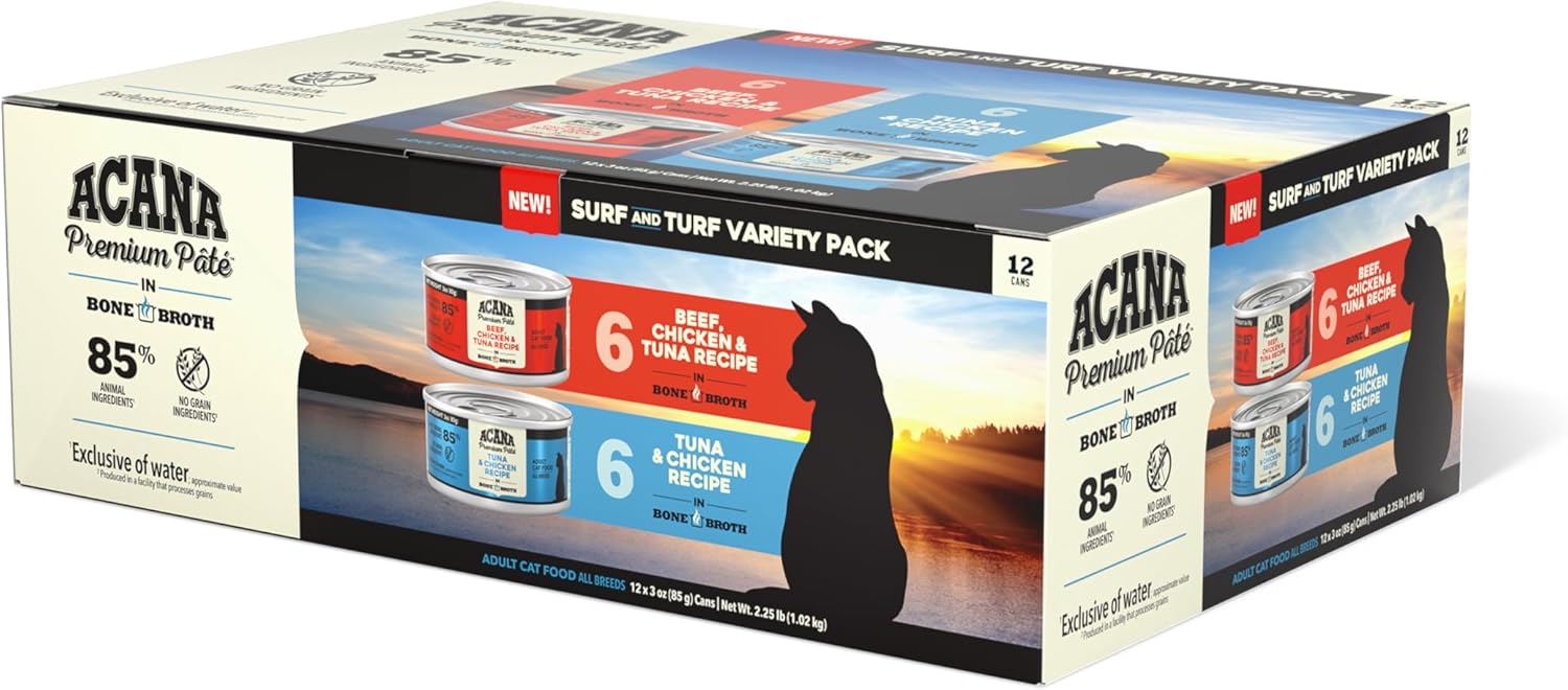 ACANA Premium Pâté Surf & Turf Variety Pack, Wet Cat Food Pack of 12 3oz cans