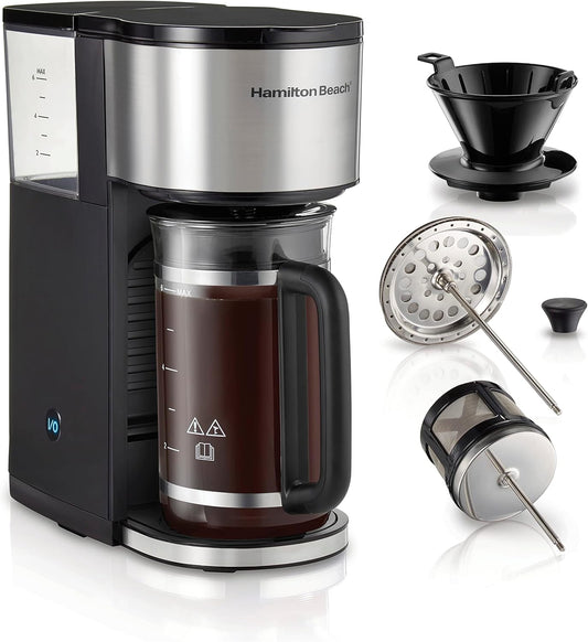 Hamilton Beach Home Barista 7-in-1 Small Coffee Maker with Seven Ways to Brew, 6 Cup Carafe, Drip, Single Serve, French Press, Pour Over, Cold Brew, Easy-Fill Reservoir, Black (46251)