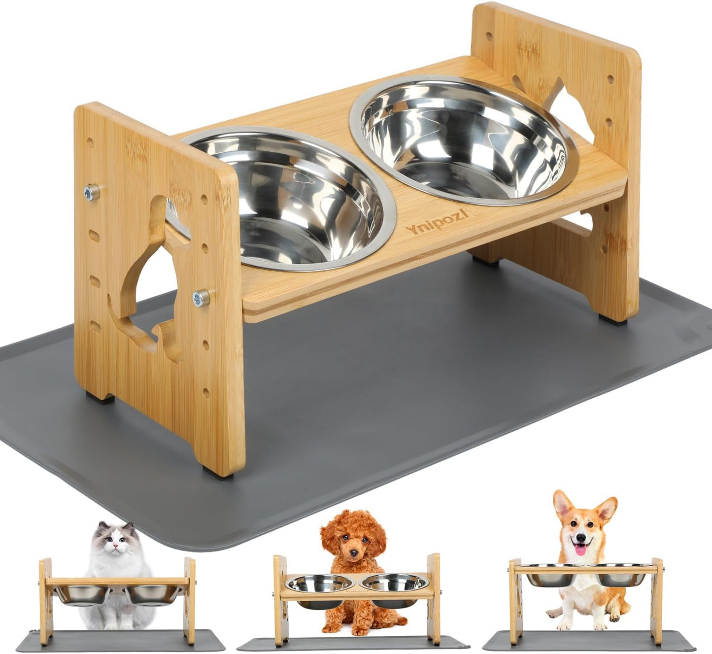 Raised Dog Bowls for Small Dogs,Durable Bamboo Puppy Bowls for Small Dogs,Cat Food Bowls Elevated with Silicone Mat,Elevated Dog Bowls for Small Dog.