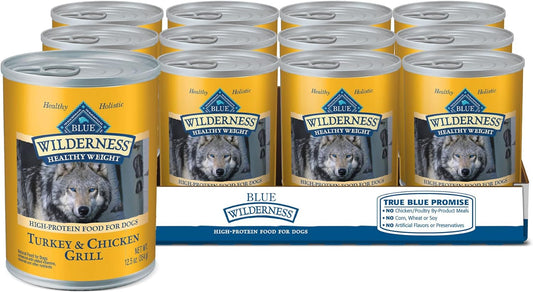 Blue Buffalo Wilderness Adult Wet Dog Food, Healthy Weight, High-Protein and Grain-Free, Turkey & Chicken Recipe, 12.5-oz Can