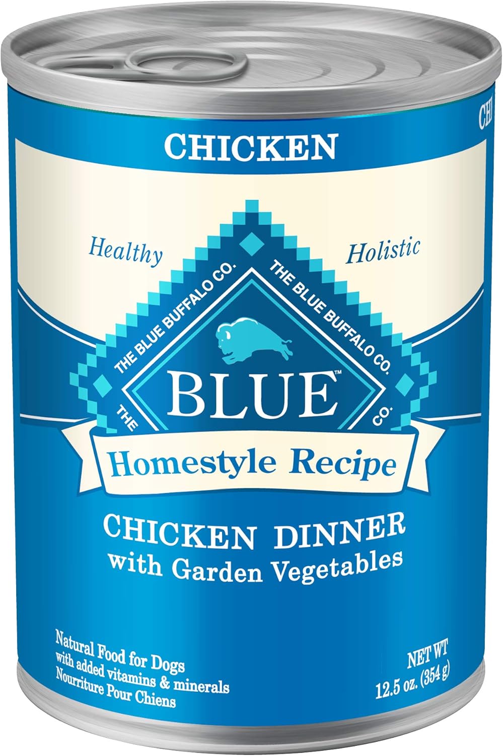 Blue Buffalo Homestyle Recipe Adult Wet Dog Food, Made with Natural Ingredients, Chicken Dinner With Garden Vegetables, 12.5-oz. Can (Pack of 12)