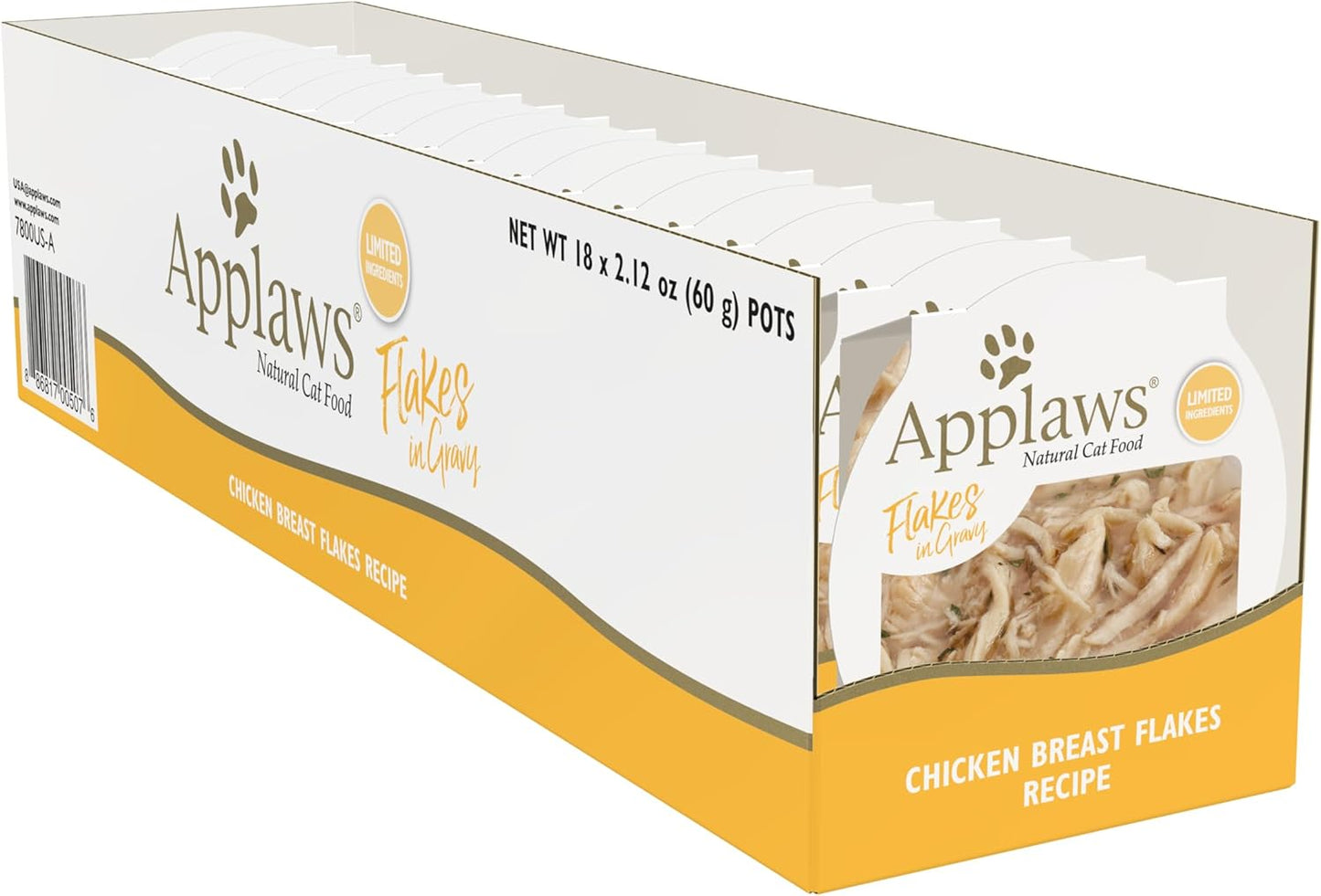 Applaws Natural Wet Cat Food, 18 Count, Limited Ingredient Cat Food Pots, Chicken Flakes in Gravy, 2.12oz Pots