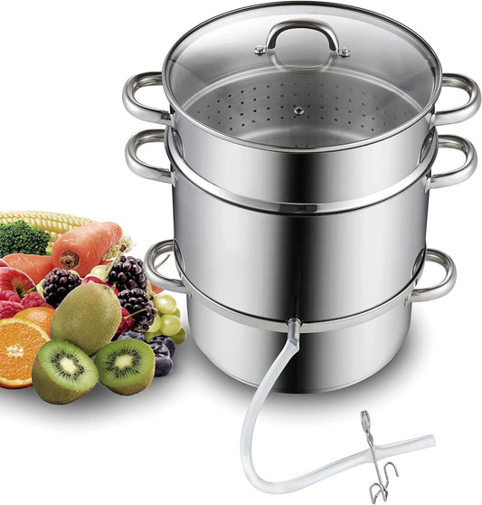 Cooks Standard Canning Juice Steamer Extractor Fruit Vegetables for Making Jelly, Sauces, 11-Quart Stainless Steel Multipot with Glass Lid, Clamp, 2-Pcs Hose