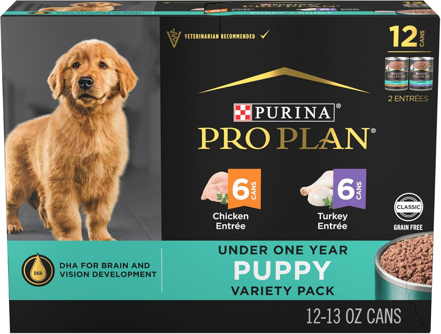 Purina Pro Plan Development Grain Free Chicken Entree and Grain Free Turkey Entree Puppy Wet Dog Food Variety Pack - (Pack of 12) 13 oz. Cans