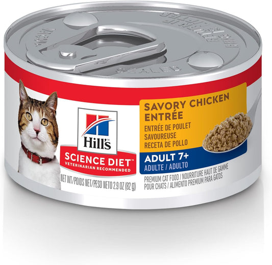 Hill's Science Diet Adult 7+, Senior Adult 7+ Premium Nutrition, Wet Cat Food, Chicken Minced, 2.9 oz Can, Case of 24