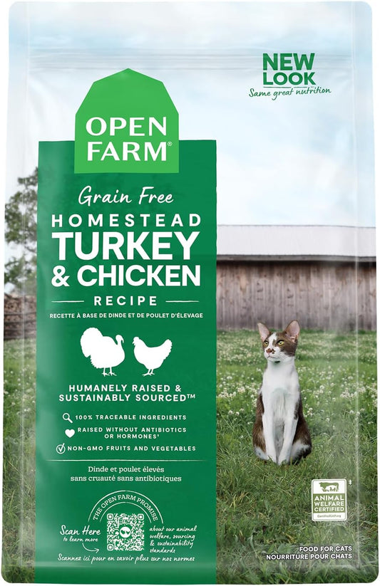 Open Farm Homestead Turkey & Chicken Grain-Free Dry Cat Food, Wild-Caught Fish Recipe with Non-GMO Superfoods and No Artificial Flavors or Preservatives, 4 lbs