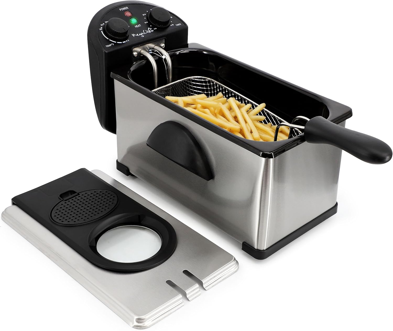 MegaChef Electric Oil Deep Fryer with Adjustable Temperature Control and Timer (3.17 Quart)