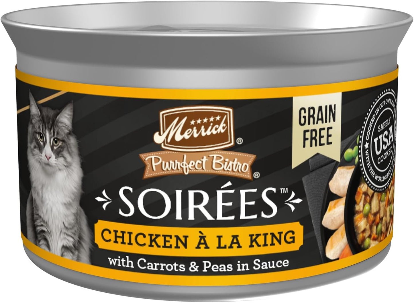 Merrick Purrfect Bistro Soirees Grain Free Natural Wet Canned Cat Food with Gravy, Chicken a la King Recipe - (Pack of 24) 2.75 oz. Cans