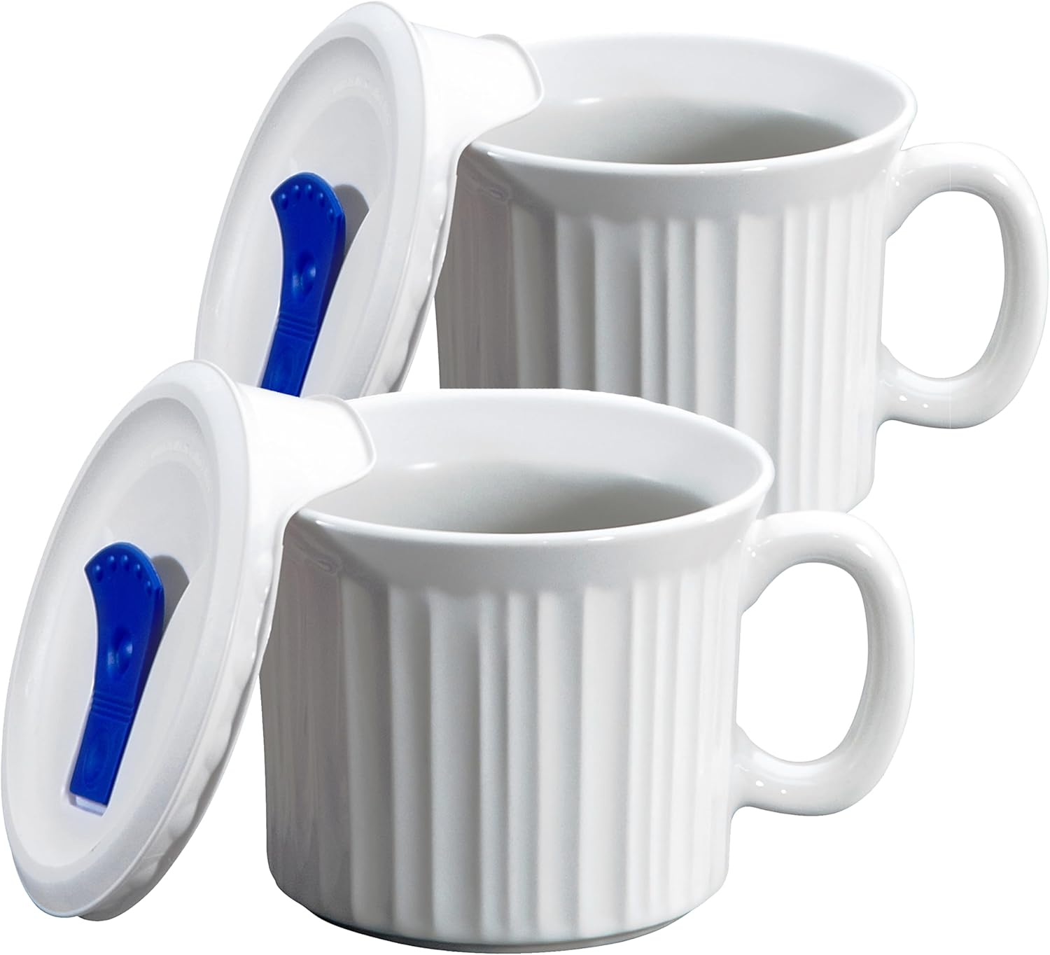 CorningWare 2-Pack 20oz Ceramic Meal Mugs with BPA-Free Vented Lids, French White