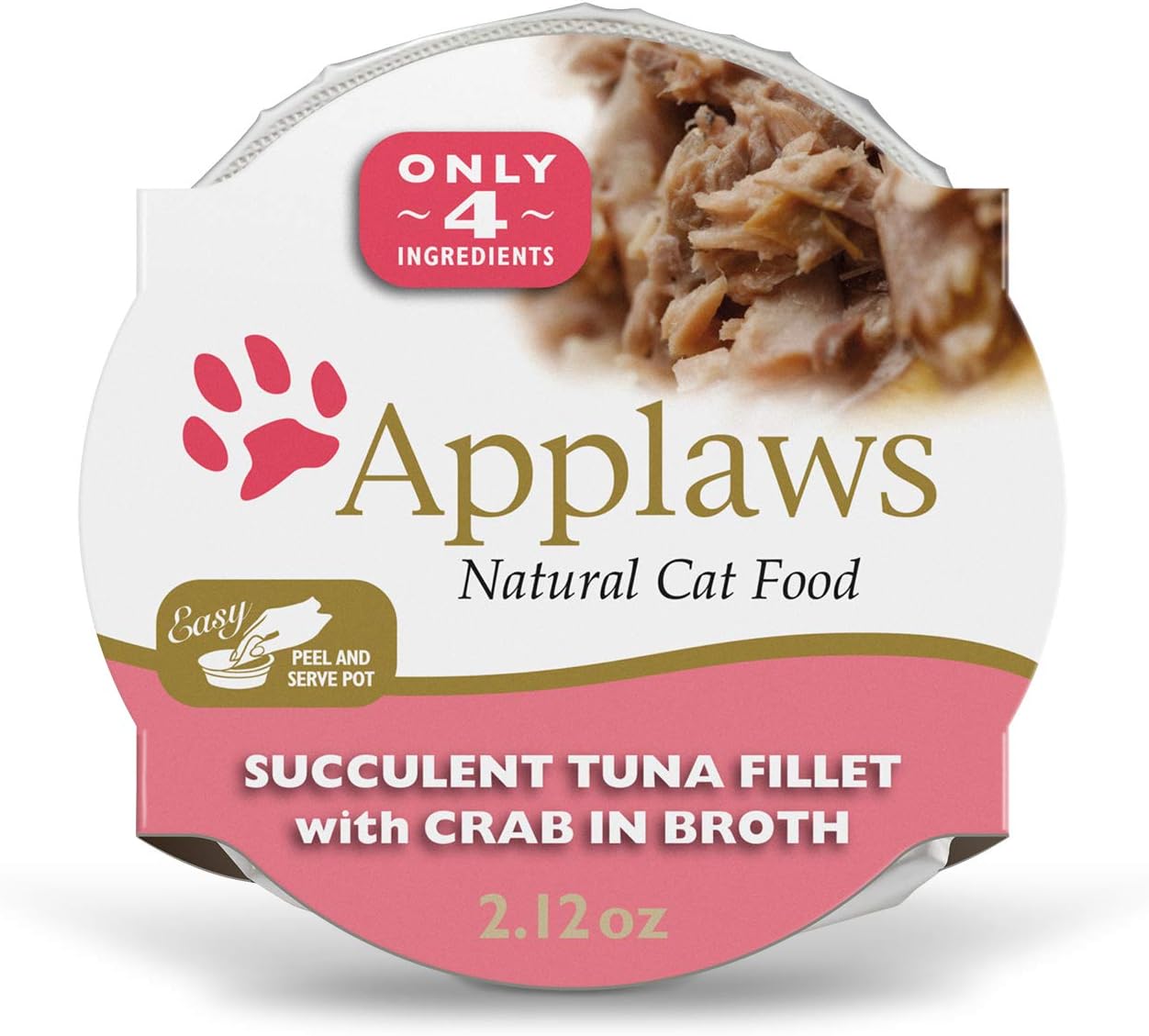 Applaws Natural Wet Cat Food, 18 Count, Limited Ingredient Cat Food Pots, Tuna Fillet with Crab in Broth, 2.12oz Pots