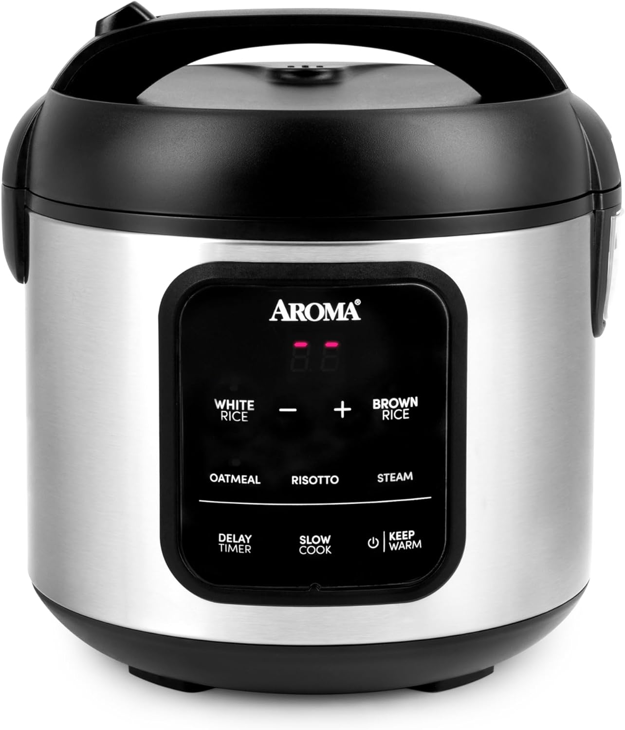 AROMA® Digital Rice Cooker, 4-Cup (Uncooked) \/ 8-Cup (Cooked), Steamer, Multicooker, Slow Cooker, Oatmeal Cooker, Auto Keep Warm, 2 Qt, Stainless Steel Exterior