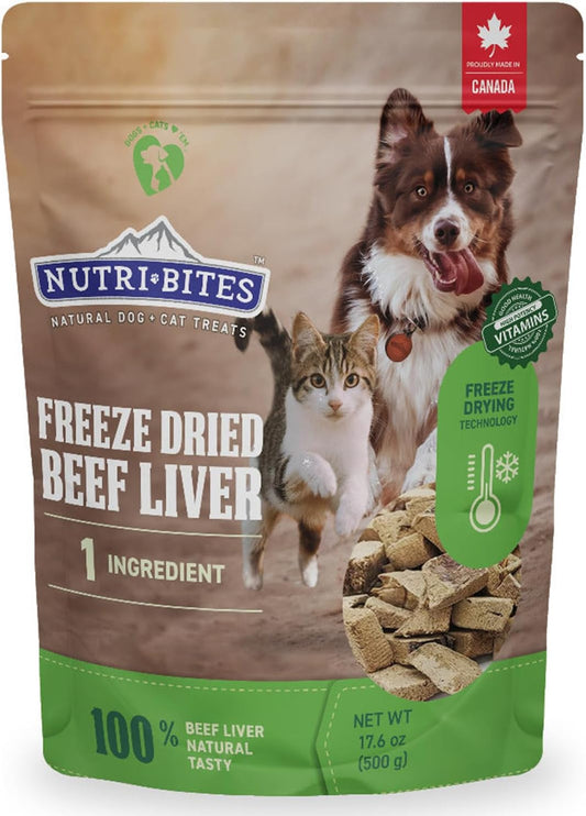 Nutri Bites Freeze Dried Beef Liver Dog & Cat Treats | Healthy Pet Training Treats or Food Topper | All Natural, Single Ingredient, High Protein | Premium Bulk Value Pack, 17.6 oz