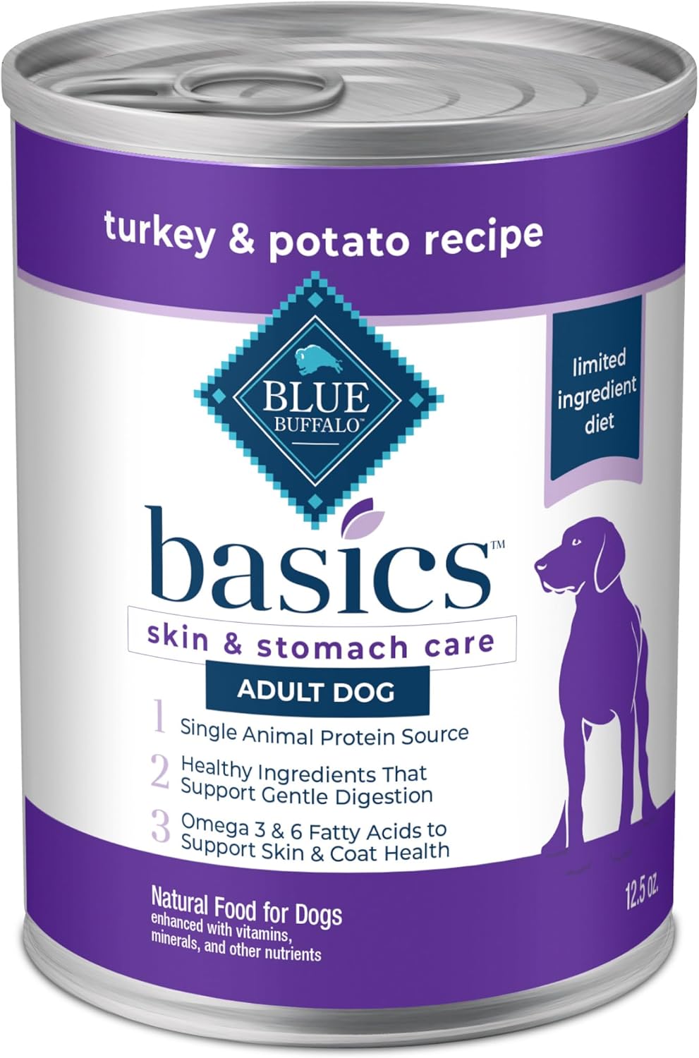 Blue Buffalo Basics Grain-Free Adult Wet Dog Food, Skin & Stomach Care, Limited Ingredient Diet, Turkey Recipe, 12.5-oz. Can, 12 Count