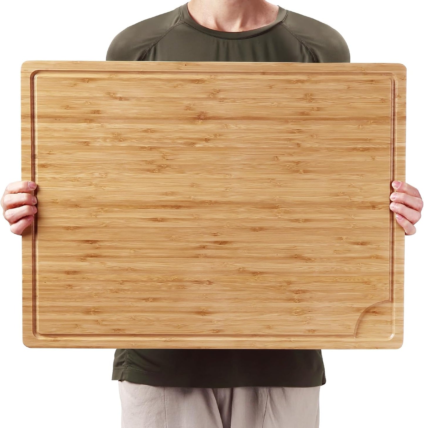 24 x 18 Bamboo Cutting Board, Large Kitchen Chopping Board for Meat, Butcher Block Cutting Board, Carving Board with Handle and Juice Groove for Turkey, Meat, Vegetables, BBQ