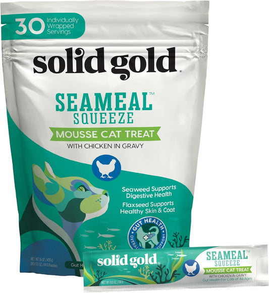 Solid Gold Lickable Cat Treats - Chicken SeaMeal Squeeze Squeezable Cat Treats for Indoor Cats 30 Pack - Made with Fiber-Rich Seaweed for Digestive Health & Immune Support - 3 oz \/ 30 Count