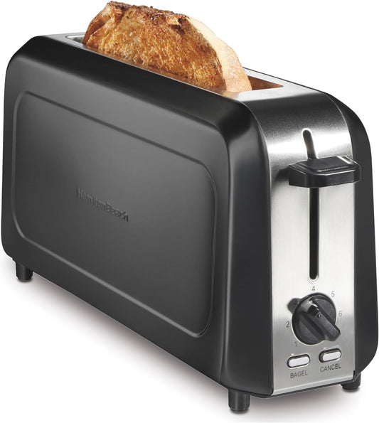 Hamilton Beach Extra Long Slot 2 Slice Toaster with Browning Control, Bagel Function, Cancel Button & Auto Shutoff, Modern Slim Design Fits Any Space, Black (22989)