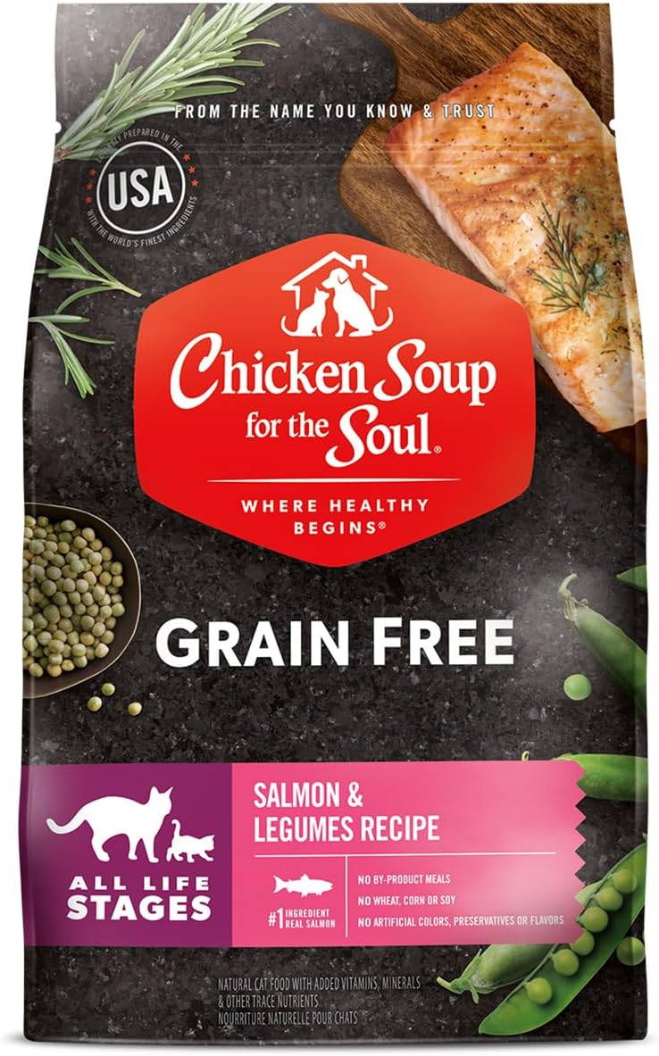 Chicken Soup For The Soul Grain Free Dry Cat Food, Salmon & Legumes Recipe, 12 Pound Bag | Soy, Corn & Wheat Free, No Artificial Flavors or Preservatives