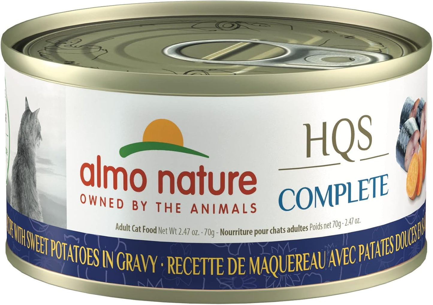 Almo Nature HQS Complete Wet Cat Food Mackerel Recipe with Sweet Potatoes in gravy 2.47 oz (Pack of 24)