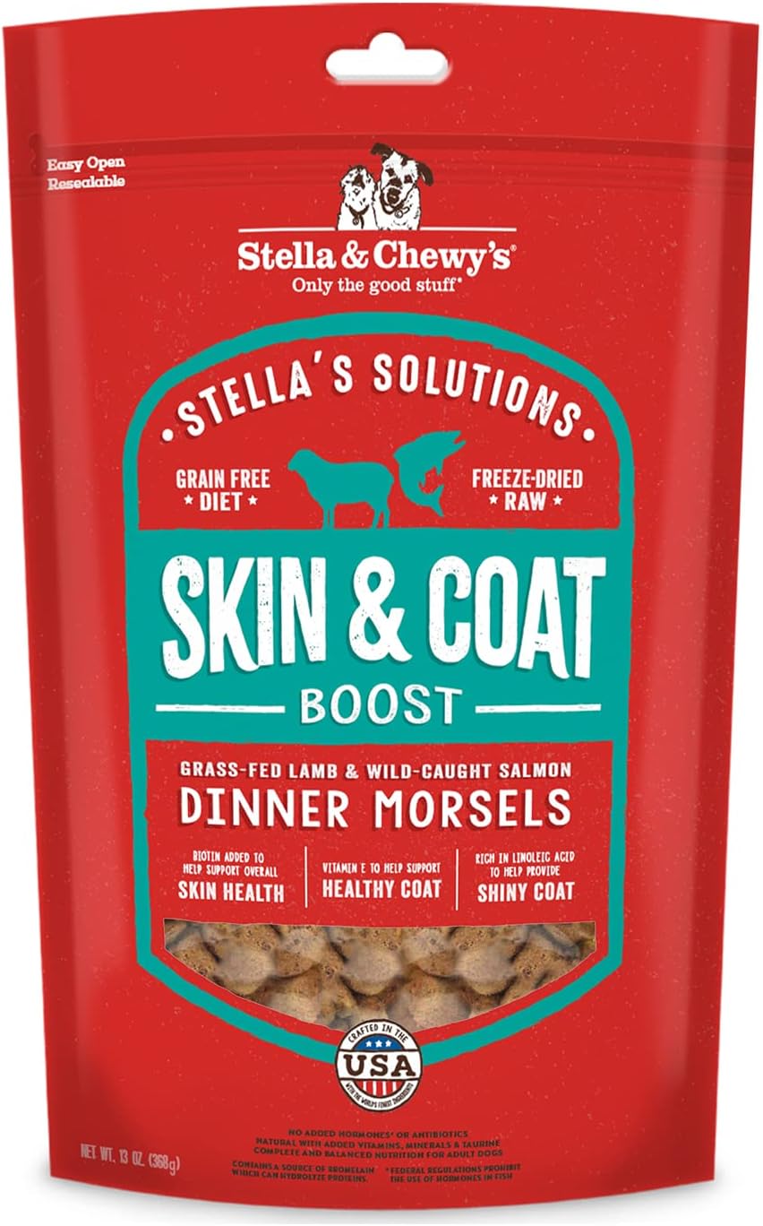 Stella & Chewy's Stella's Solutions Skin & Coat Boost Grass-Fed Lamb & Wild-Caught Salmon Dinner Morsels Freeze-Dried Raw Dog Food, 13 oz.