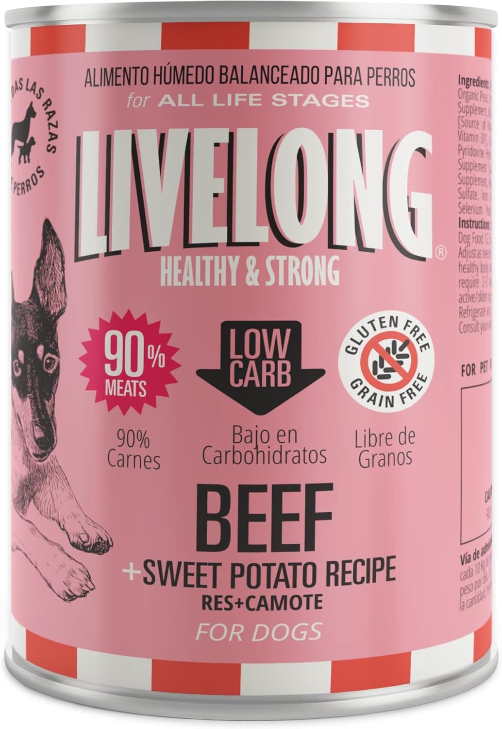 Livelong Healthy & Strong: 12 Pack: Beef & Sweet Potato Recipe - 12.5oz Cans, Wet Dog Food, High Protein, All Natural, No Preservatives, USA Made