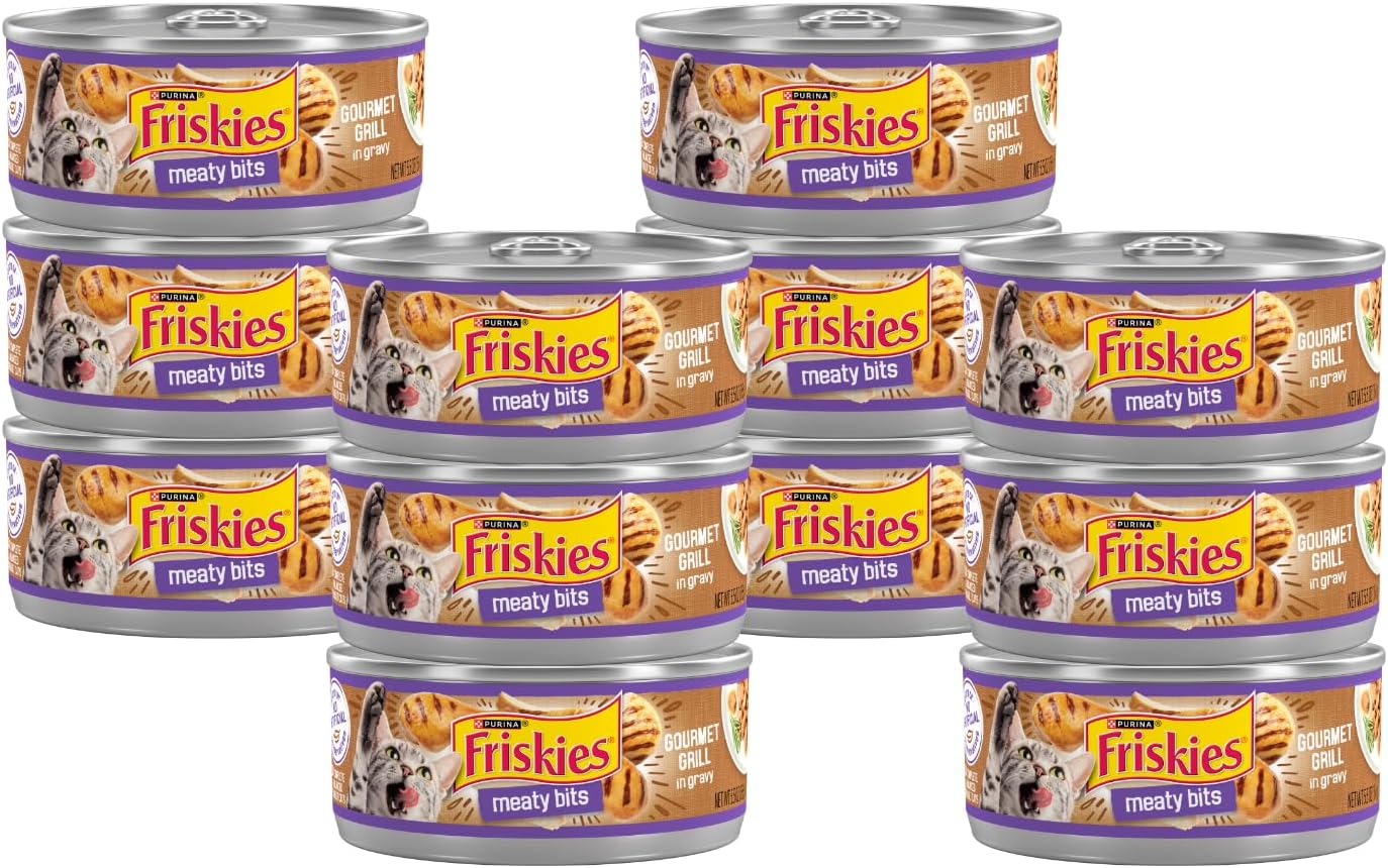 Friskies Purina Wet Cat Food, Meaty Bits Gourmet Grill in Gravy - 5.5 oz. Can (Pack of 12)