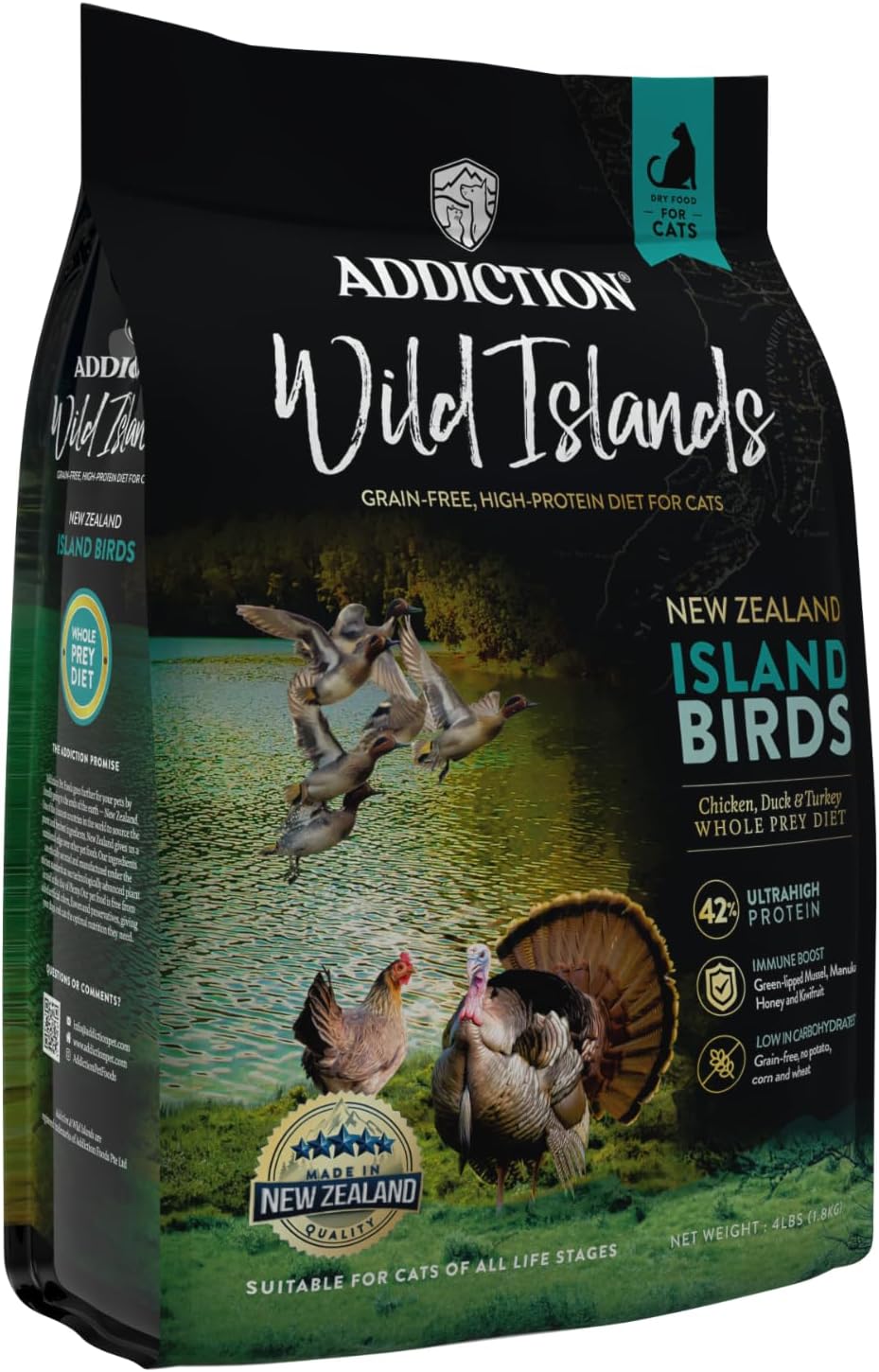 Addiction Wild Islands Island Bird Dry Cat Food, Premium Duck, Turkey & Chicken Recipe with High-Protein & Grain-Free Formula for Feline Health - 4lbs