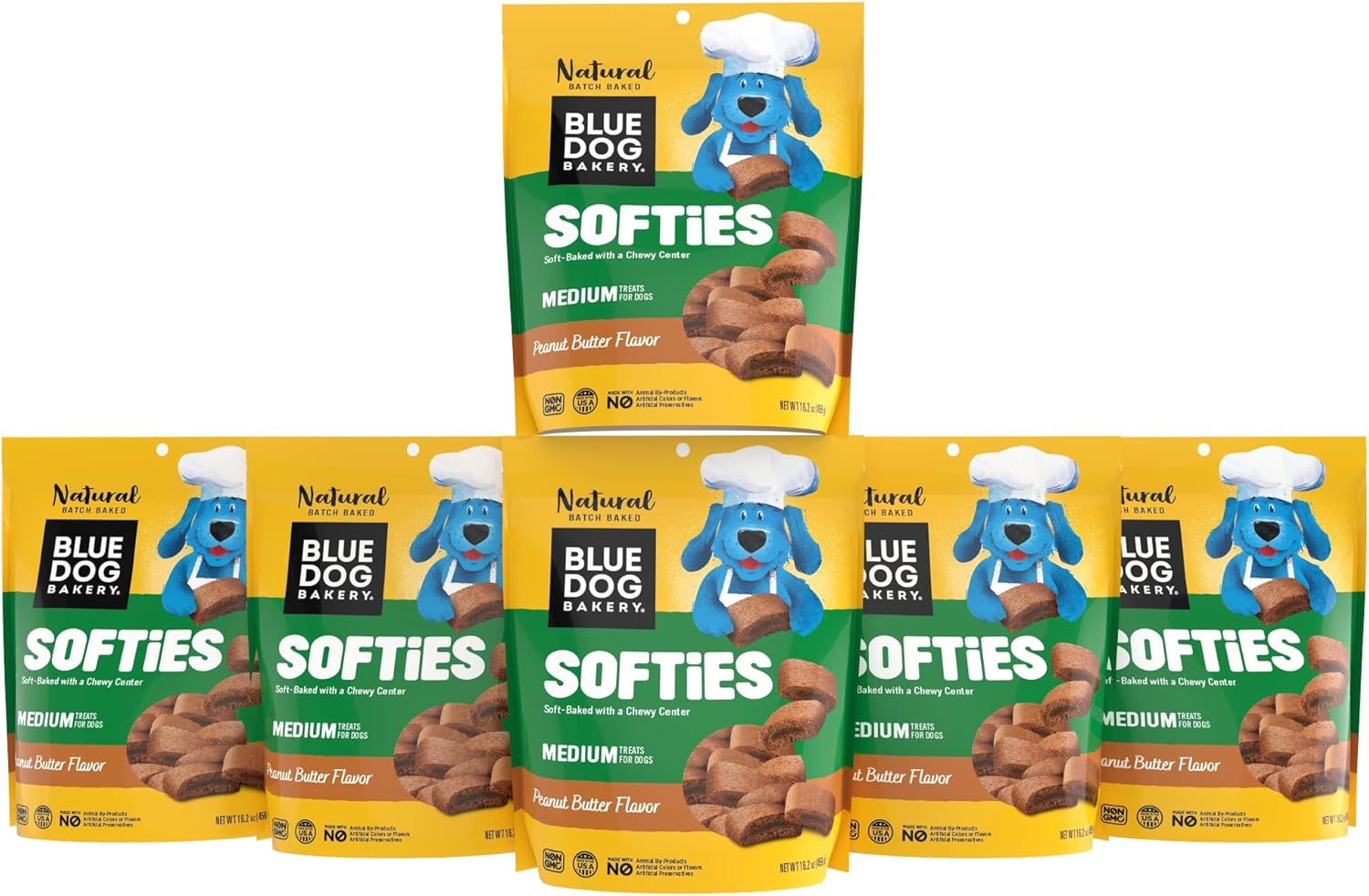 Blue Dog Bakery Natural Dog Treats, Softies, Peanut Butter Flavor, 16.2oz Bag, 6 Bags