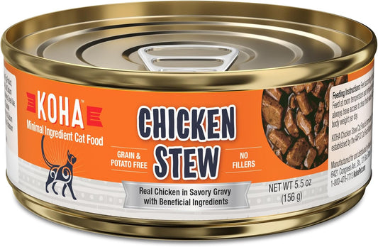 KOHA Minimal Ingredient Chicken Stew for Cats, High Protein Limited Ingredient Wet Cat Food, 5.5oz Cans (Case of 24)