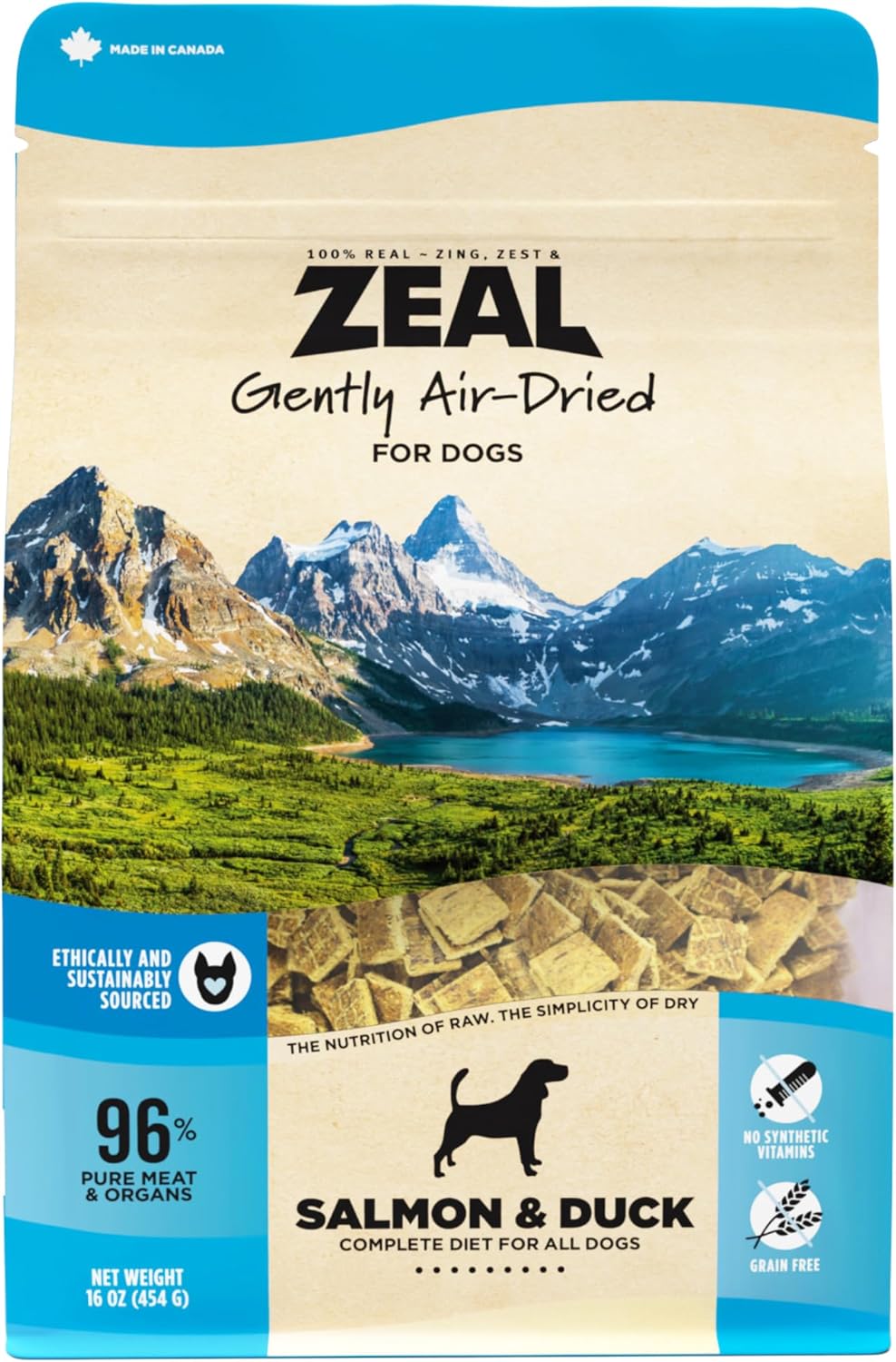 ZEAL Canada Air-Dried Salmon & Duck Recipe for Dogs - Superfood Omega-3 Rich, Dual-Protein, Grain Free, No Fillers, Complete Nutrition (Salmon & Duck, 1 lb)