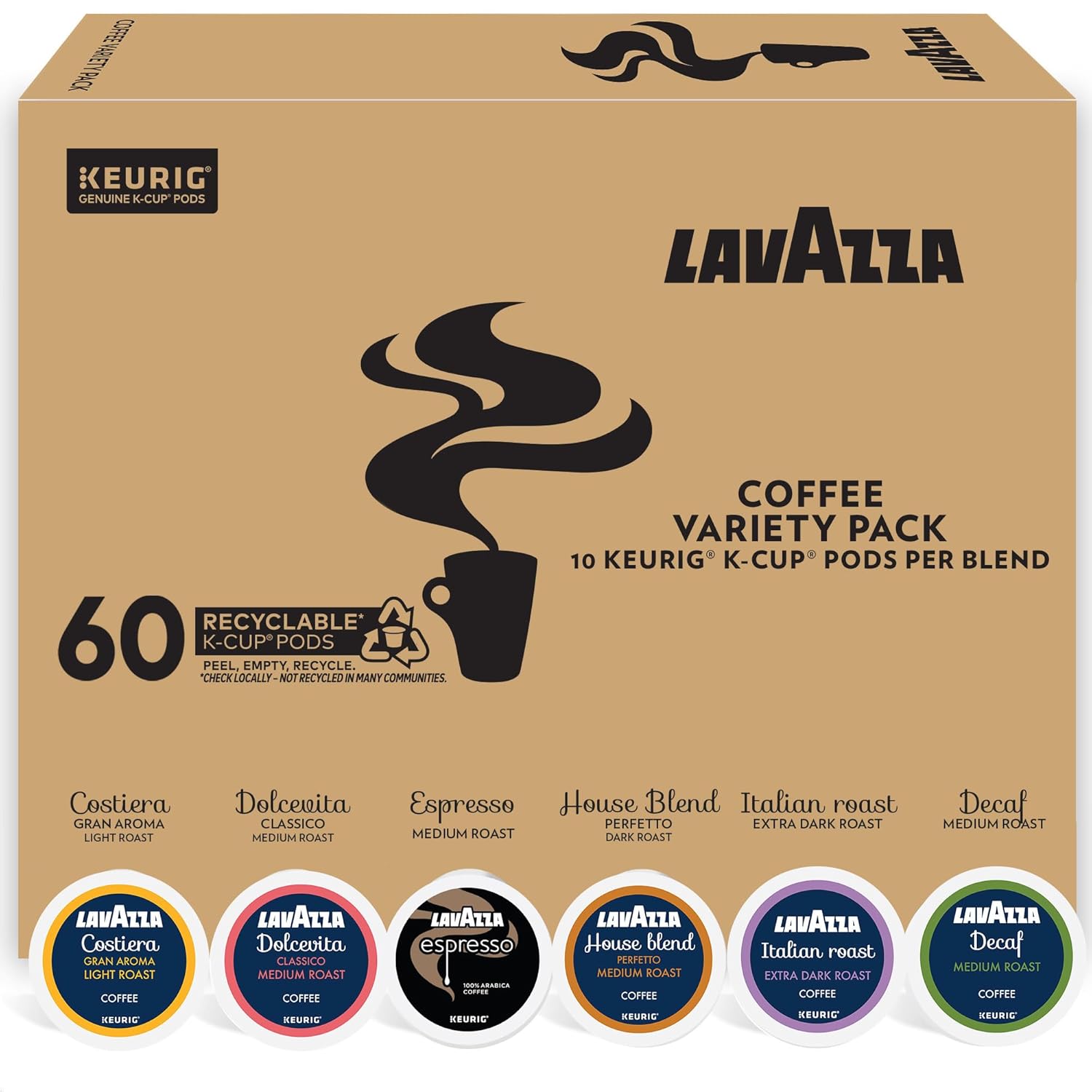 Lavazza Coffee Variety Pack, Keurig Single-Serve K-Cup Pods, 60 Count