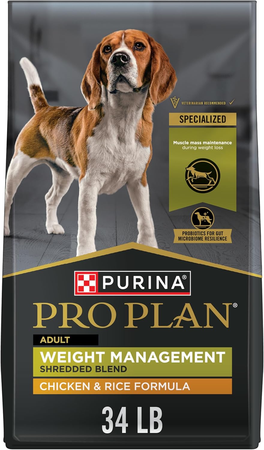 Purina Pro Plan Weight Management Dry Dog Food, Shredded Blend Chicken and Rice Formula - 34 lb. Bag