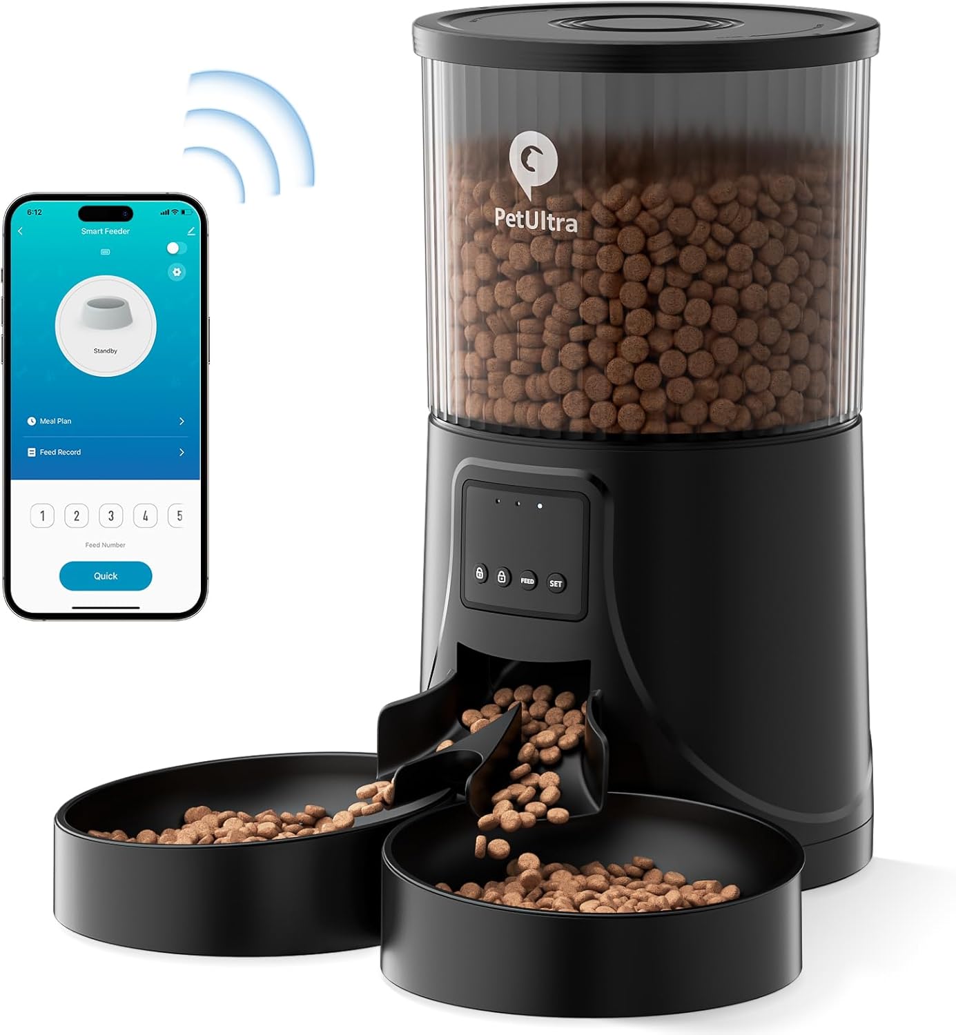 PETULTRA Automatic Cat Feeder for 2 Cats: Cat Feeder auto WiFi 2.4G- Time Dual Cat Feeder 1-10 Meals| Smart App Control Automatic Pet Feeder for Cats and Small Dog Indoor- Dual Power& Detachable Clean