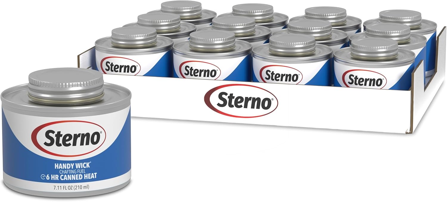 Sterno Fuel Cans - 6-Hour Burn, Chafing Dish Fuel Can Burners for Food Warmer, Chafer Fuel Canned Heat, Handy Wick - Pack of 12