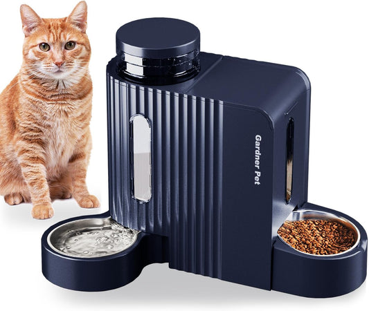 Gardner Pet Automatic Gravity Cat Food Feeder and Water Dispenser Stainless Steel Two-in-One Set Large Capacity Dispenser for Pets Dogs, Puppies, Kittens