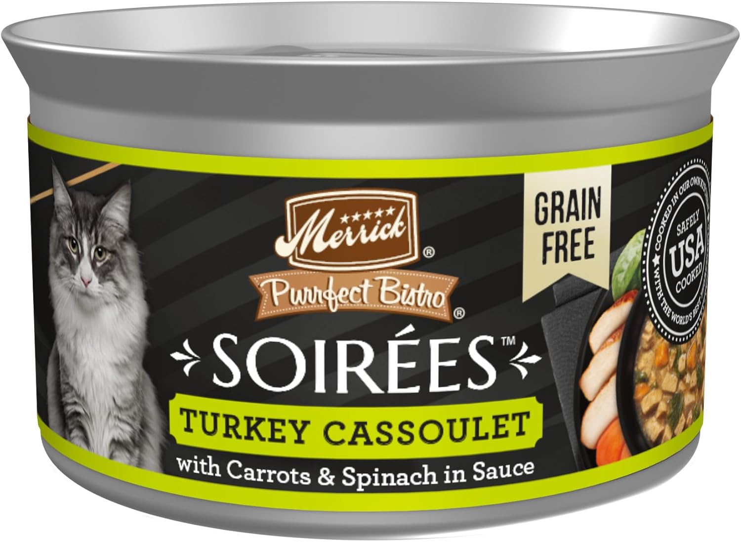 Merrick Purrfect Bistro Soirees Grain Free Natural Canned Cat Food with Gravy, Turkey Cassoulet Recipe - (Pack of 24) 2.75 oz. Cans