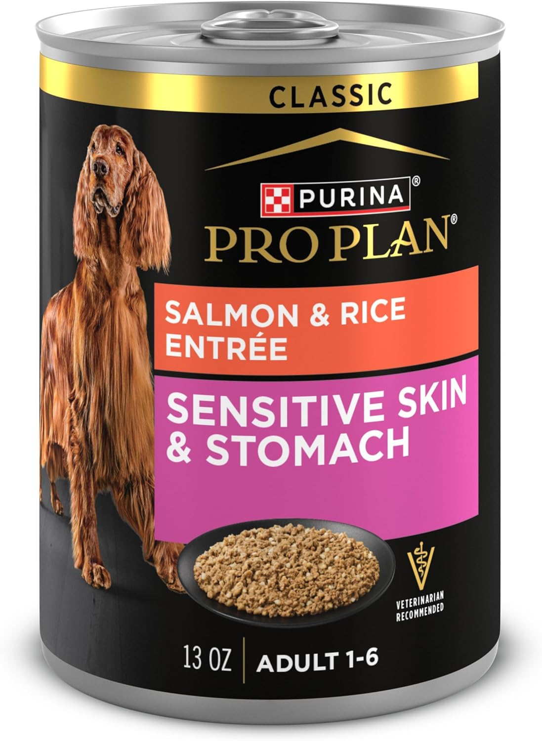 Purina Pro Plan Sensitive Skin and Stomach Dog Food Wet Classic Pate Salmon and Rice Entrée - (Pack of 12) 13 oz. Cans