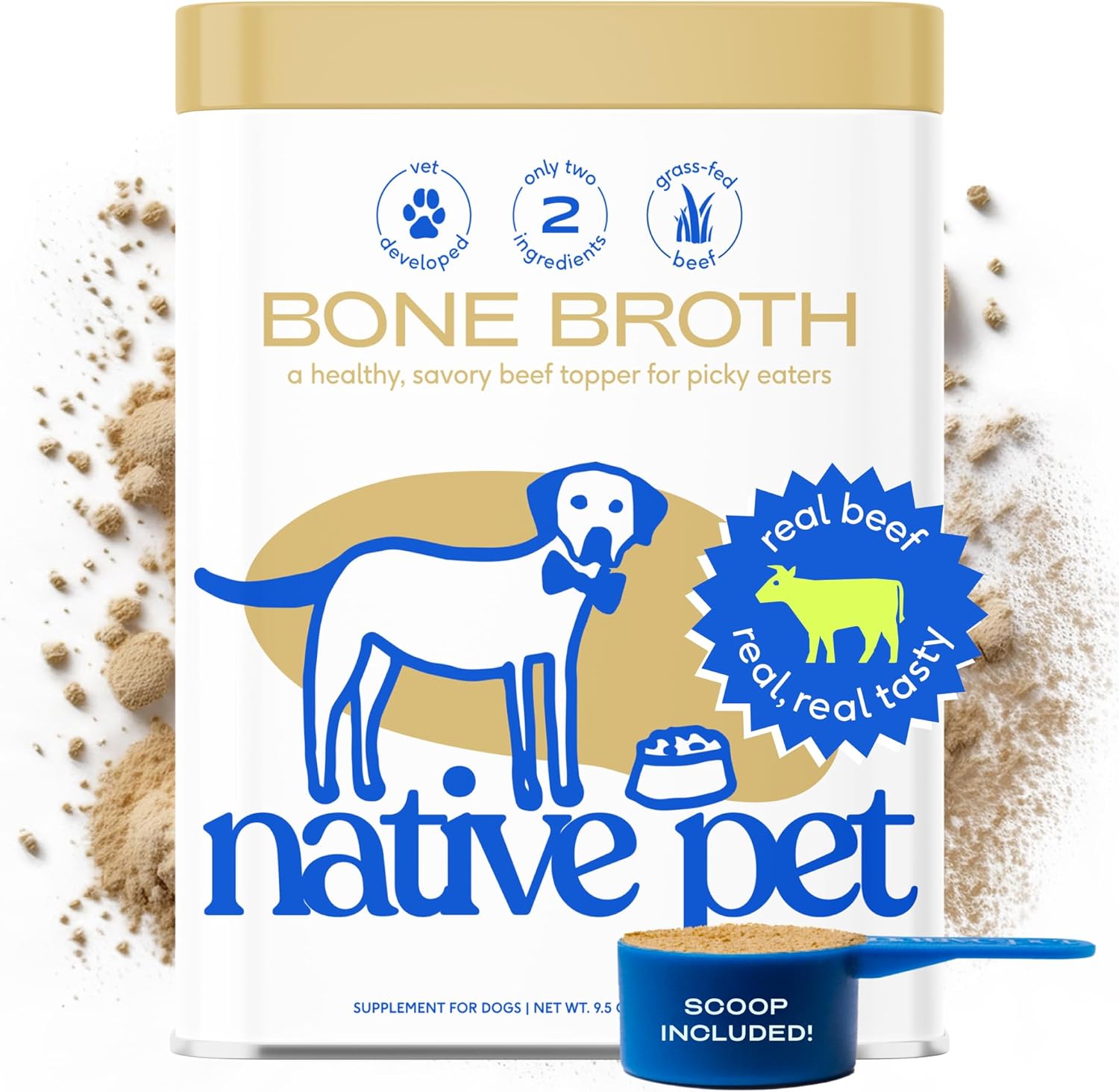 Native Pet Bone Broth for Dogs & Cats \u2013 Dog Bone Broth Powder - Dog Food Topper for Picky Eaters \u2013 Cat Broth & Dog Broth - Puppy Dog Gravy Topper for Dry Food \u2013 Beef Broth for Dogs & Cats \u2013 9.5 oz