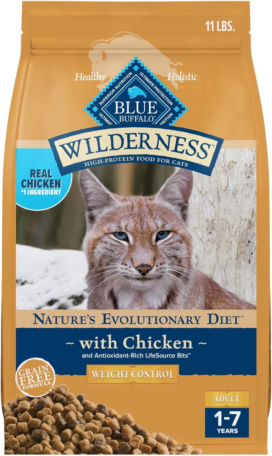 Blue Buffalo Wilderness Weight Control High-Protein, Grain-Free Natural Chicken Dry Food for Adult Cats, 11 lbs.