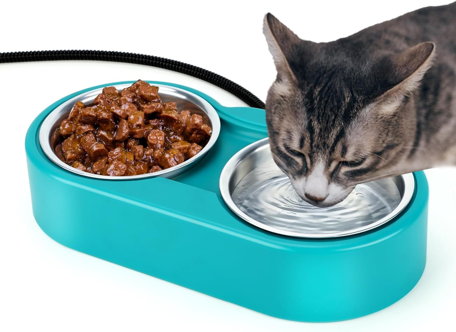 Heated Water Bowl for Outdoor Cat, 45 OZ Heated Pet Bowl with Double Stainless Steel, Heated Cat Bowl Provide Drinkable Water and Hot Food, Cat Bowl for Feral Kitty Cat Chickens Duck in Winter