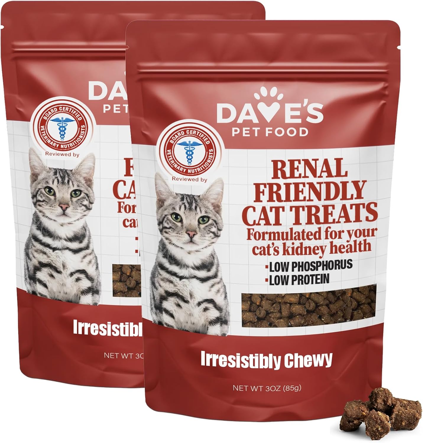 Dave's Pet Food Renal Cat Treats for Cat Kidney Support, Semi-Moist Healthy Cat Treats with Kidney Support for Cats, Made in USA, Complements Kidney Care Cat Food (2 Pack)