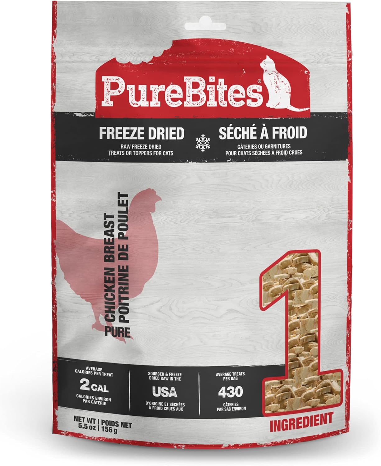 PureBites Chicken Freeze Dried Cat Treats, 1 Ingredient, Made in USA, 5.5oz