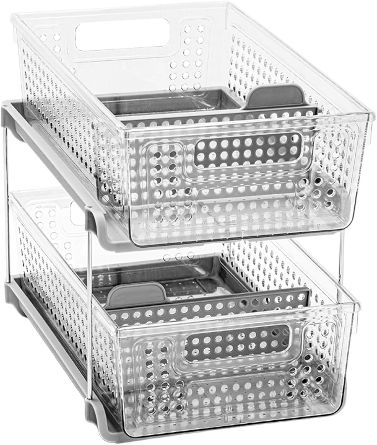 madesmart 2-Tier Organizer Multi-Purpose Slide-Out Storage with Handles and Dividers for Home and Bath, BPA Free, Pack of 1, Clear