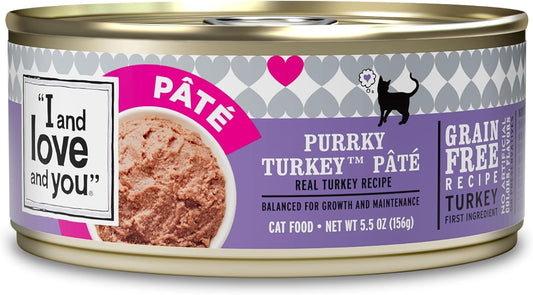 I AND LOVE AND YOU Wet Cat Food - Purrky Turkey Pâté - Turkey Recipe, Grain Free, Filler Free, 5.5oz Pack of 12 Cans